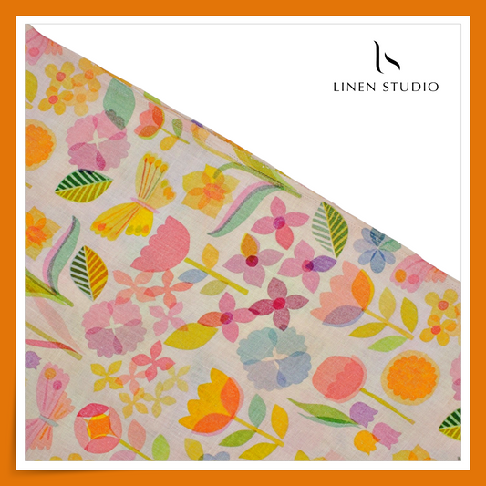 100% Pure Linen Digitally Printed by LINEN STUDIO - Colourful Garden (NEW) (Exclusive)