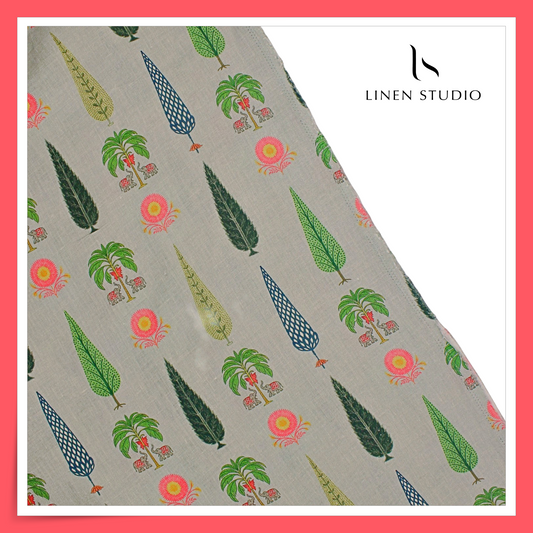 100% Pure Linen Digitally Printed by LINEN STUDIO - Tropical Elephant (NEW) (Exclusive)