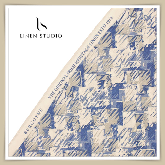 60 Lea Printed Linen Shirting by Burgoyne - White & Blue Abstract