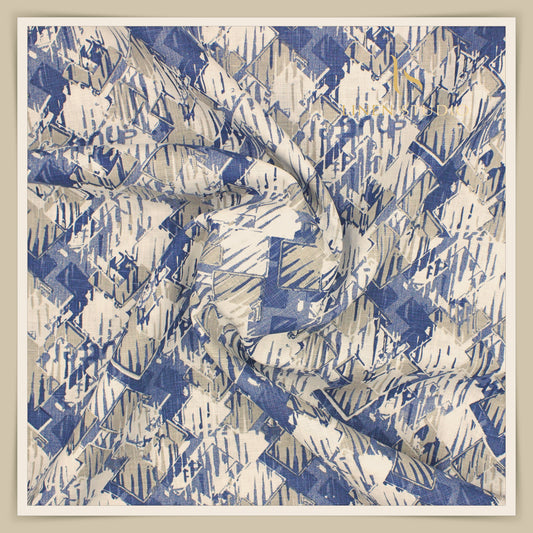 60 Lea Printed Linen Shirting by Burgoyne - White & Blue Abstract