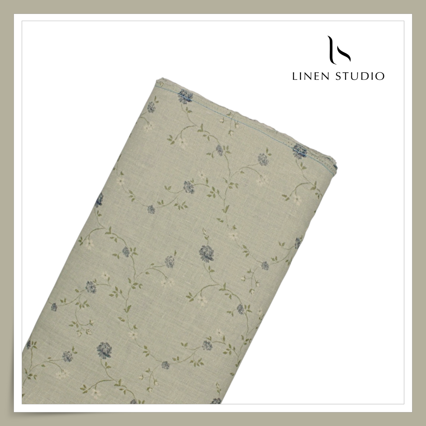 100% Pure Linen Digitally Printed by LINEN STUDIO - Mint Green Floral (NEW) (Exclusive)