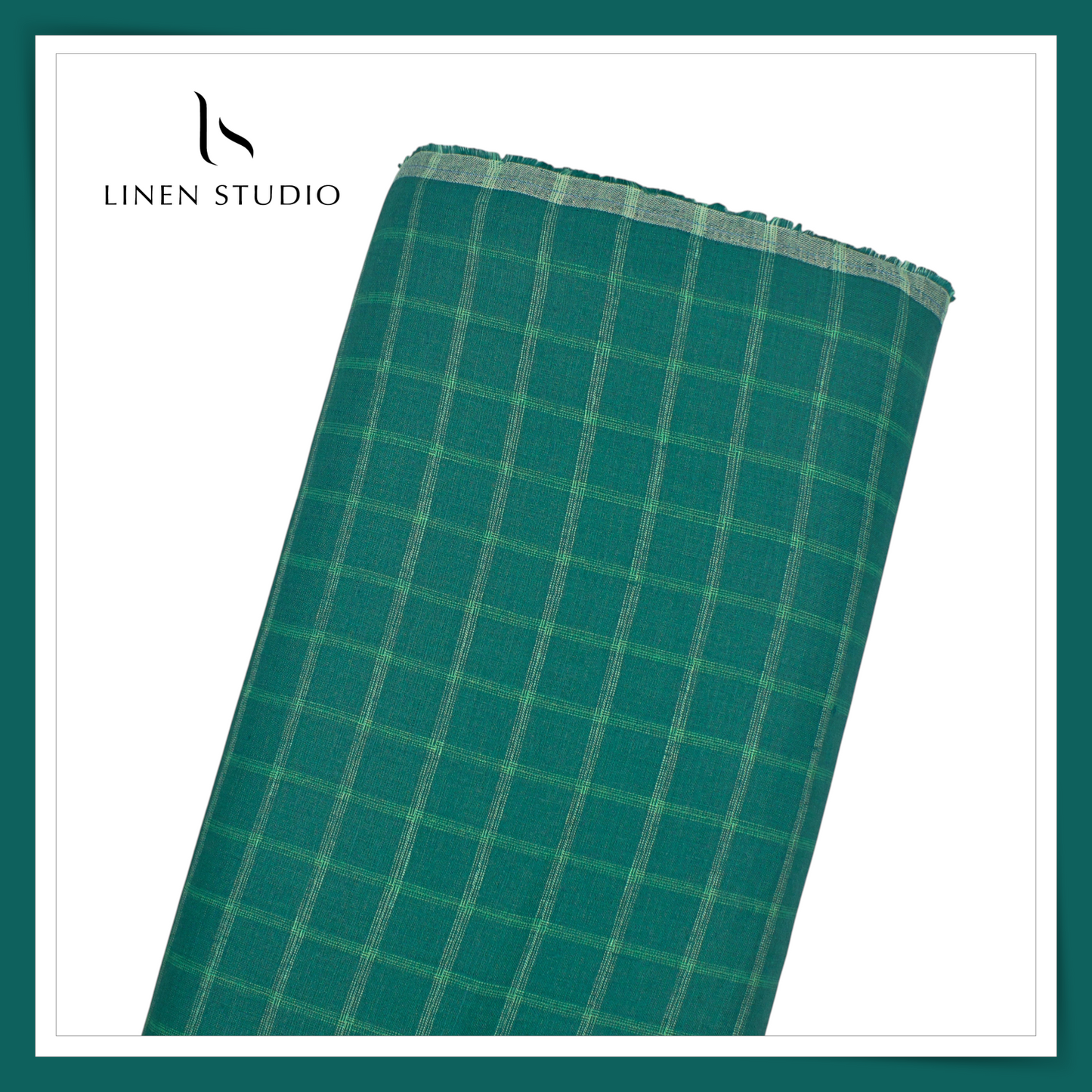 Linen Club 60 Lea Pure Linen Shirting W/O SEL - Sea Green Checks (45% SALE) (NEW)