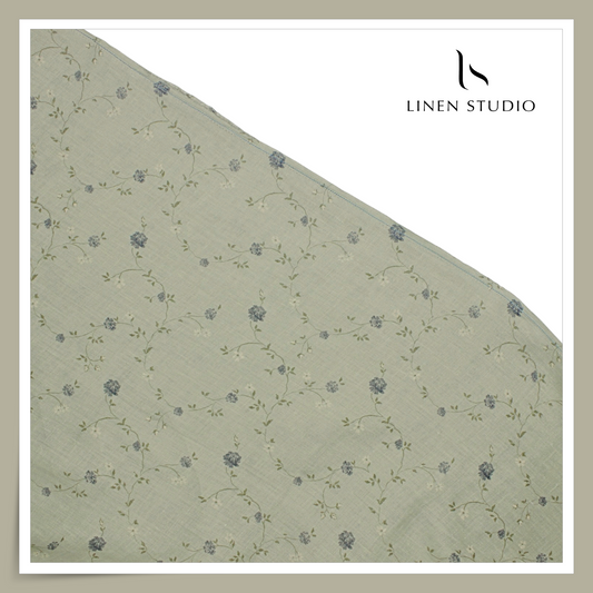 100% Pure Linen Digitally Printed by LINEN STUDIO - Mint Green Floral (NEW) (Exclusive)