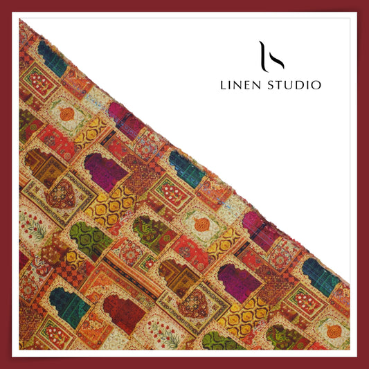 100% Pure Linen Digitally Printed by LINEN STUDIO -  Khidki (NEW) (ZOOM IN)