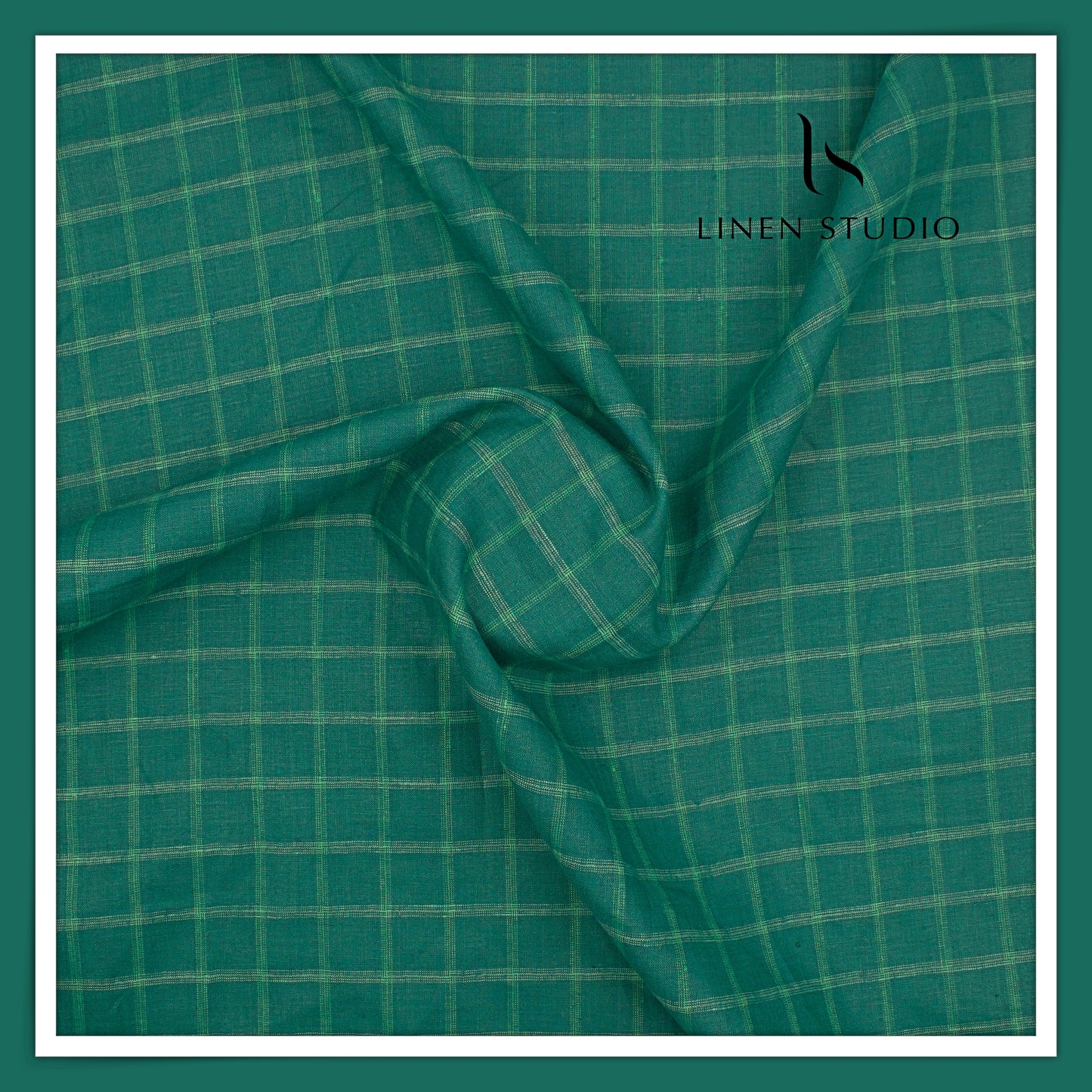 Linen Club 60 Lea Pure Linen Shirting W/O SEL - Sea Green Checks (45% SALE) (NEW)