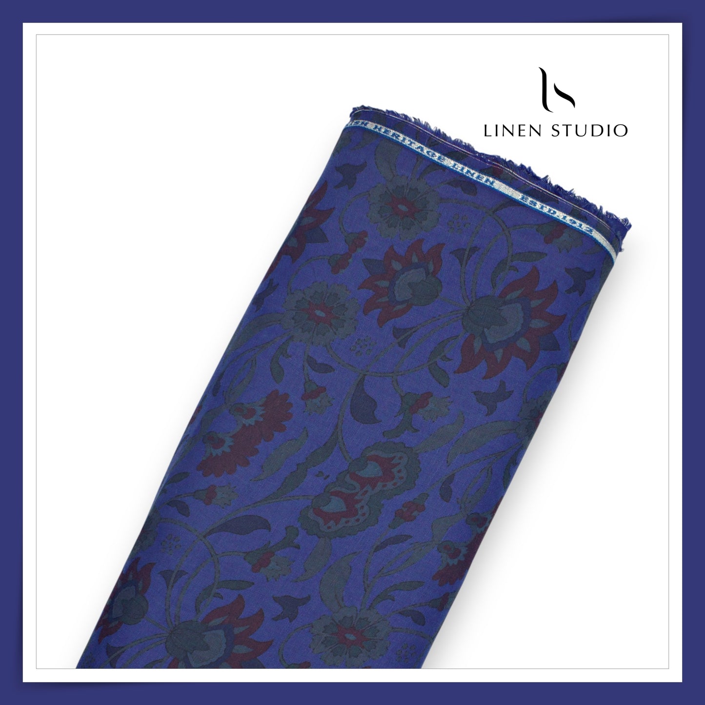 100% Pure Linen Digitally Printed by LINEN STUDIO - Purple Pushp (NEW) (ZOOM IN)