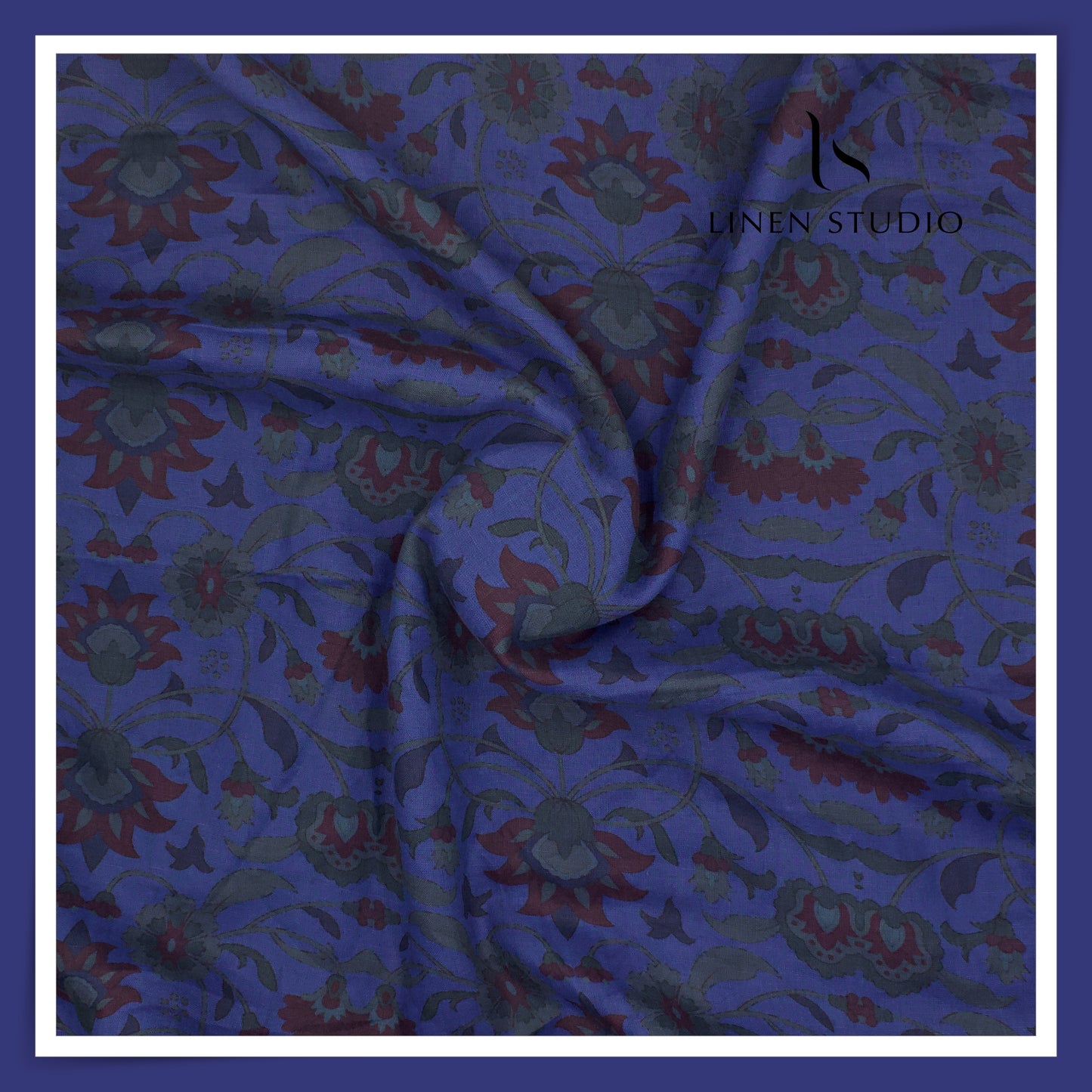 100% Pure Linen Digitally Printed by LINEN STUDIO - Purple Pushp (NEW) (ZOOM IN)