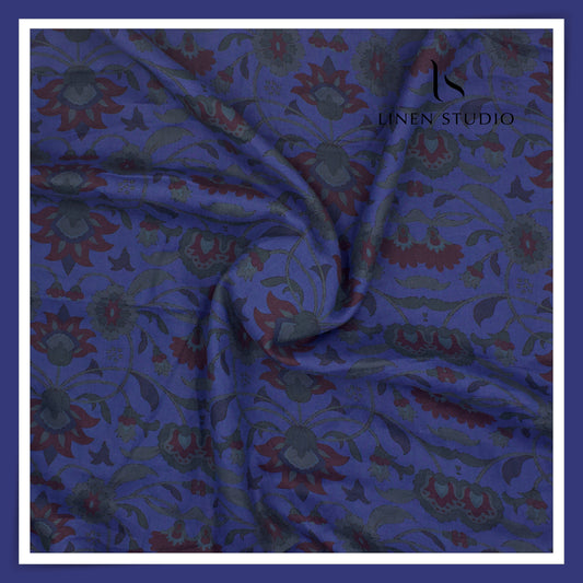 100% Pure Linen Digitally Printed by LINEN STUDIO - Purple Pushp (NEW) (ZOOM IN)