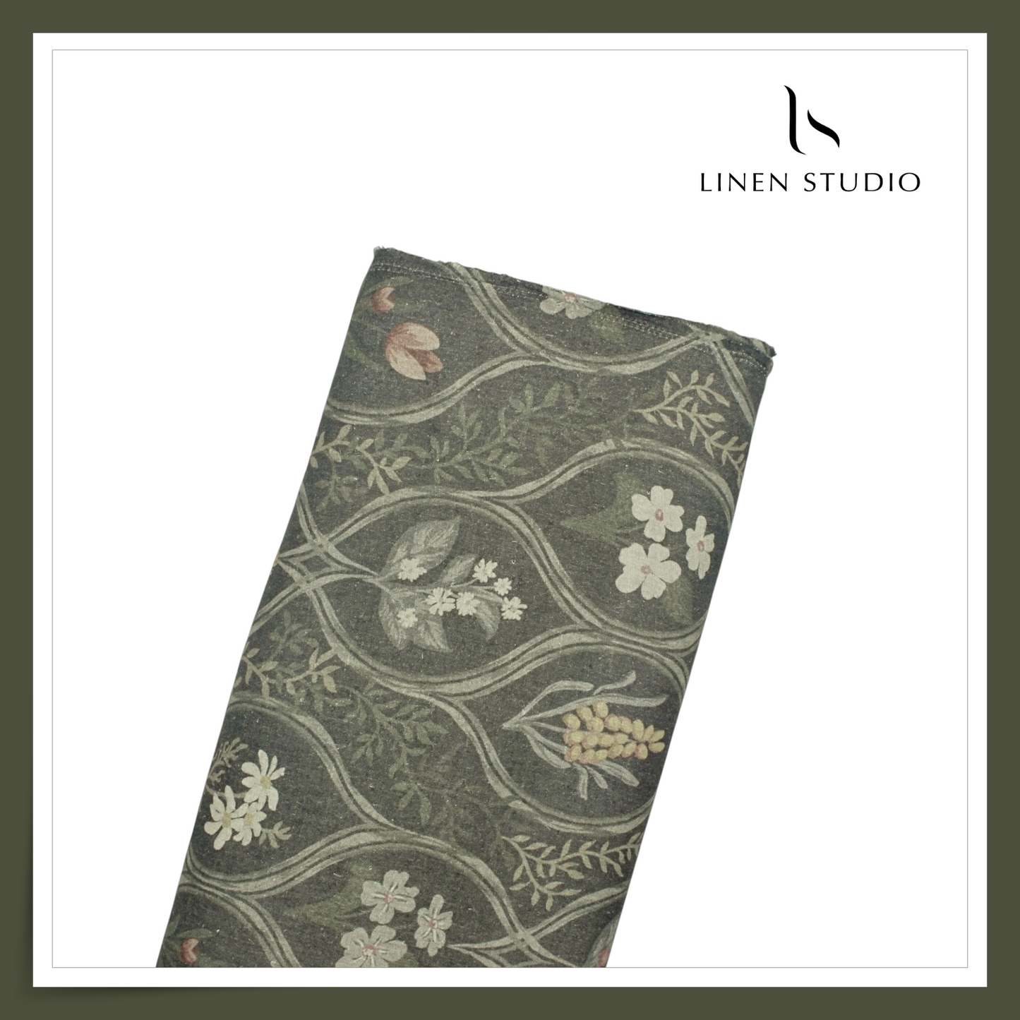 100% Pure Linen Digitally Printed by LINEN STUDIO - Rustic Green (NEW) (Exclusive)