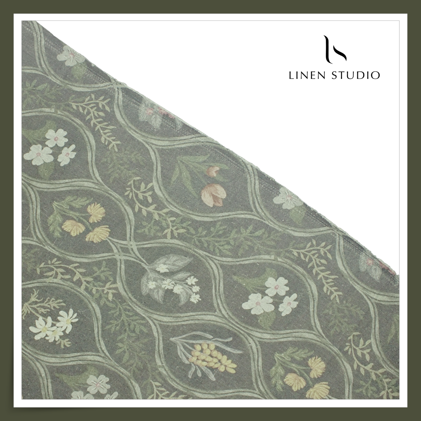 100% Pure Linen Digitally Printed by LINEN STUDIO - Rustic Green (NEW) (Exclusive)