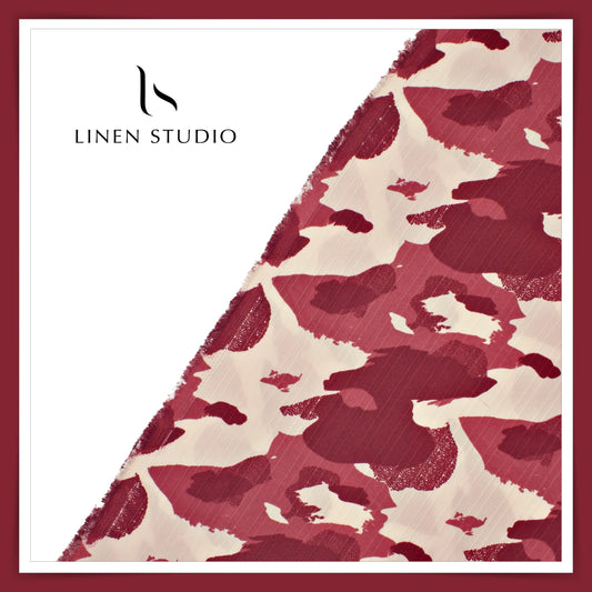 Cotton Blended Digital Printed Textured Shirting - Dusty Red (50% SALE)