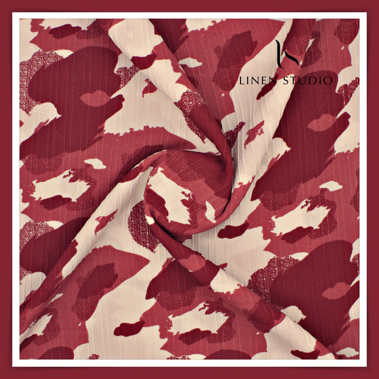 Cotton Blended Digital Printed Textured Shirting - Dusty Red (50% SALE)