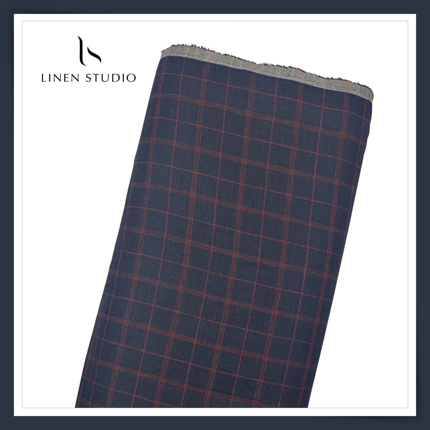 Linen Club 60 Lea Pure Linen Shirting W/O SEL - Gun Metal Blue Checks (30% SALE) (NEW)