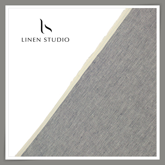 Linen Club 50 Lea Pure Linen Shirting W/O SEL - White with Black Stripes (50% SALE) (NEW)