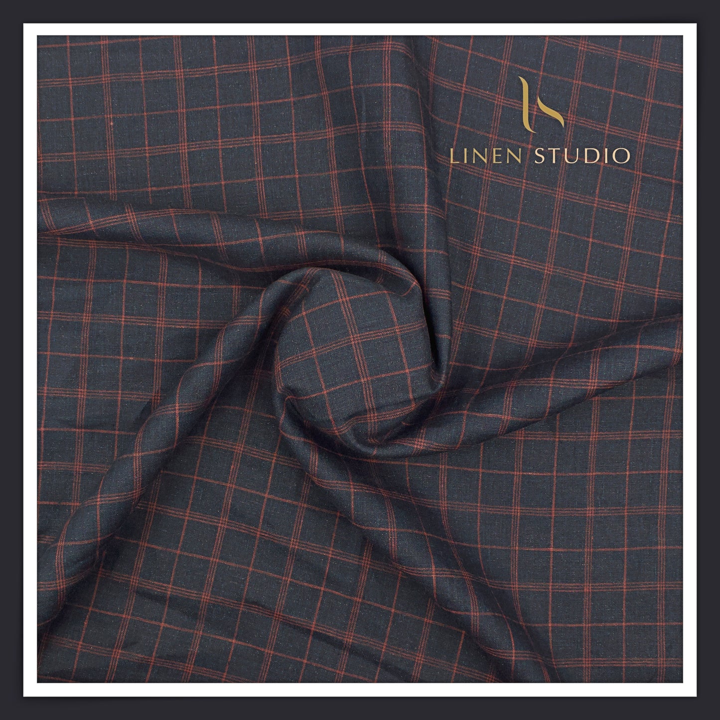 Linen Club 60 Lea Pure Linen Shirting W/O SEL - Gun Metal Blue Checks (30% SALE) (NEW)
