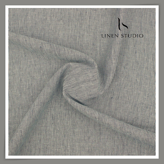 Linen Club 50 Lea Pure Linen Shirting W/O SEL - White with Black Stripes (50% SALE) (NEW)