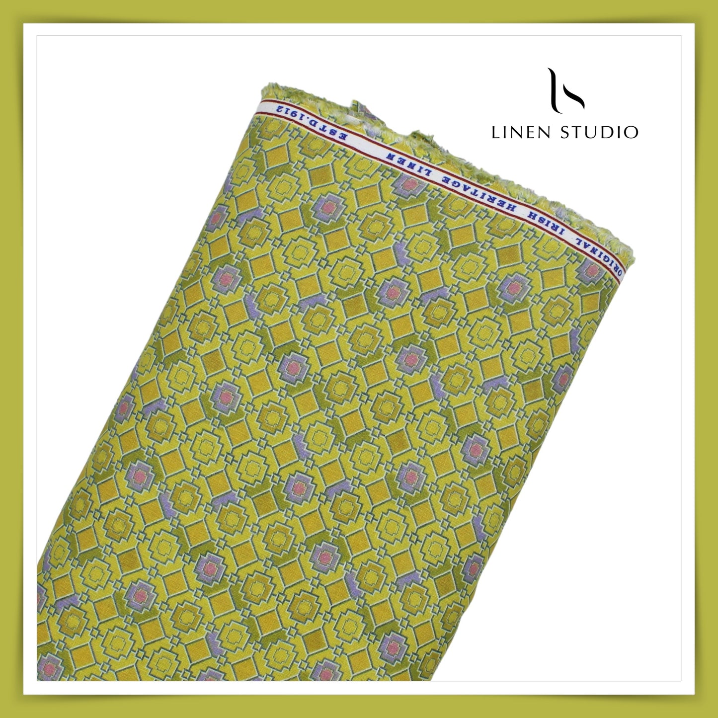 Burgoyne Pure Linen Digital Print - Apple Green (60% SALE)