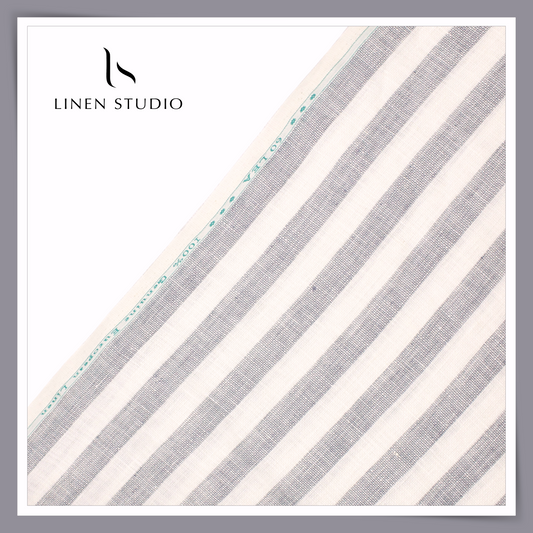 60 Lea Pure European Linen Netted Shirting - White & Grey (30% SALE) (NEW) (Zoom In)