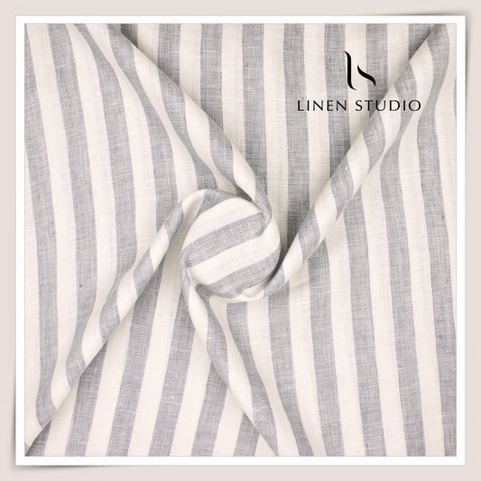 60 Lea Pure European Linen Netted Shirting - White & Grey (30% SALE) (NEW) (Zoom In)