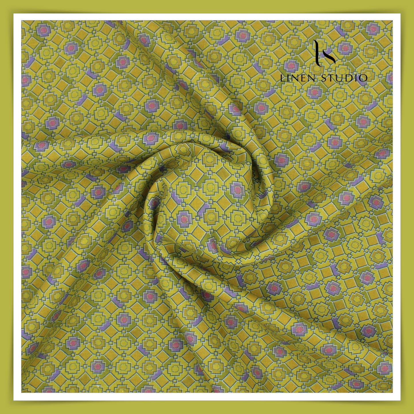 Burgoyne Pure Linen Digital Print - Apple Green (60% SALE)