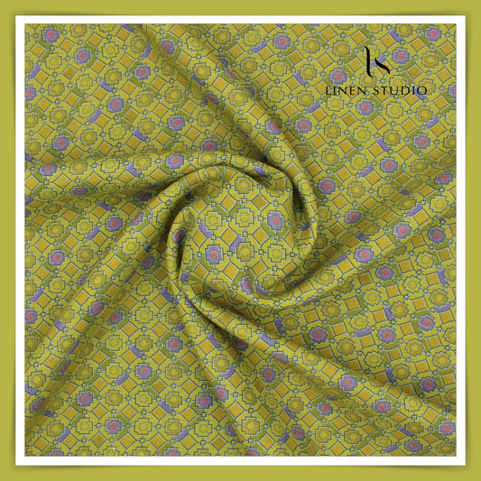 Burgoyne Pure Linen Digital Print - Apple Green (60% SALE)