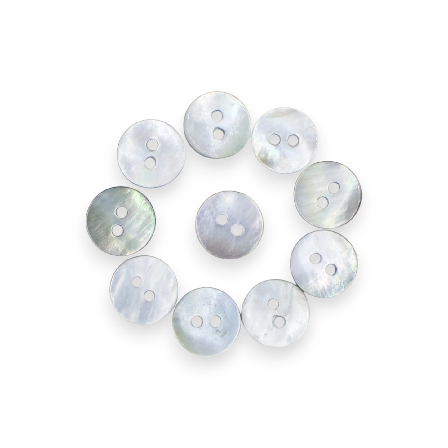 Round Rimless 2 Hole Mother Of Pearl Fancy Shirt Buttons With Grey Undertone