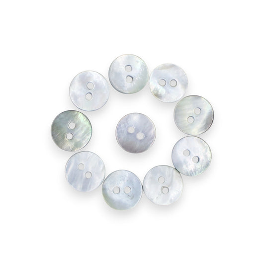Round Rimless 2 Hole Mother Of Pearl Fancy Shirt Buttons With Grey Undertone