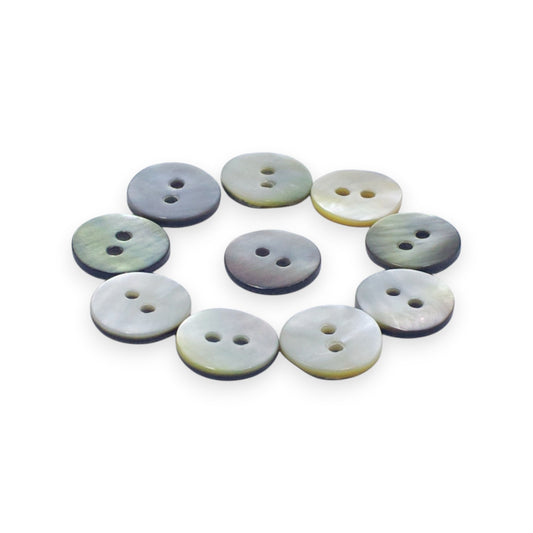 Round Rimless 2 Hole Mother Of Pearl Fancy Shirt Buttons With Grey Undertone