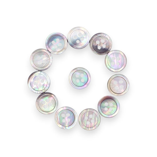 Round Rim 4 Hole Mother Of Pearl Fancy Shirt Buttons With Grey Undertone