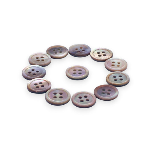 Round Rim 4 Hole Mother Of Pearl Fancy Shirt Buttons With Grey Undertone