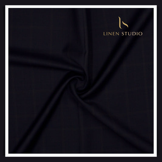 1.00 MTR SUITING END BIT -Super 150's Australian Merino Wool by Vercelli - Darkest Blue with Subtle Checks (FLAT RATE)